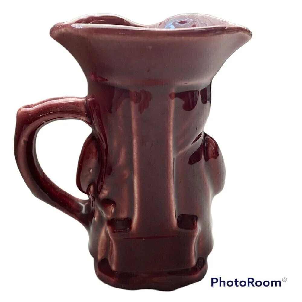 Vintage USA Pottery Toby Mug Maroon Cream Syrup Pitcher 5.5